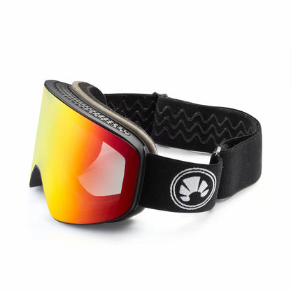 Bakedsnow frameless snowboard goggles with a red lens
