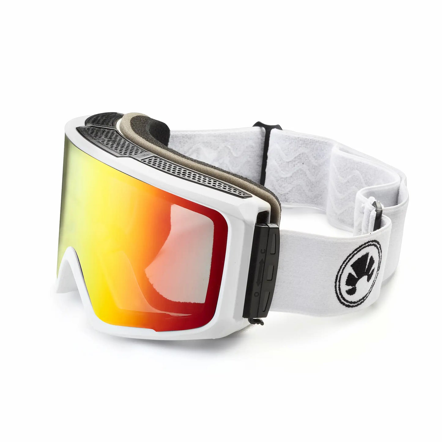 bakedsnow magnetic white snowboard goggles with a red lens